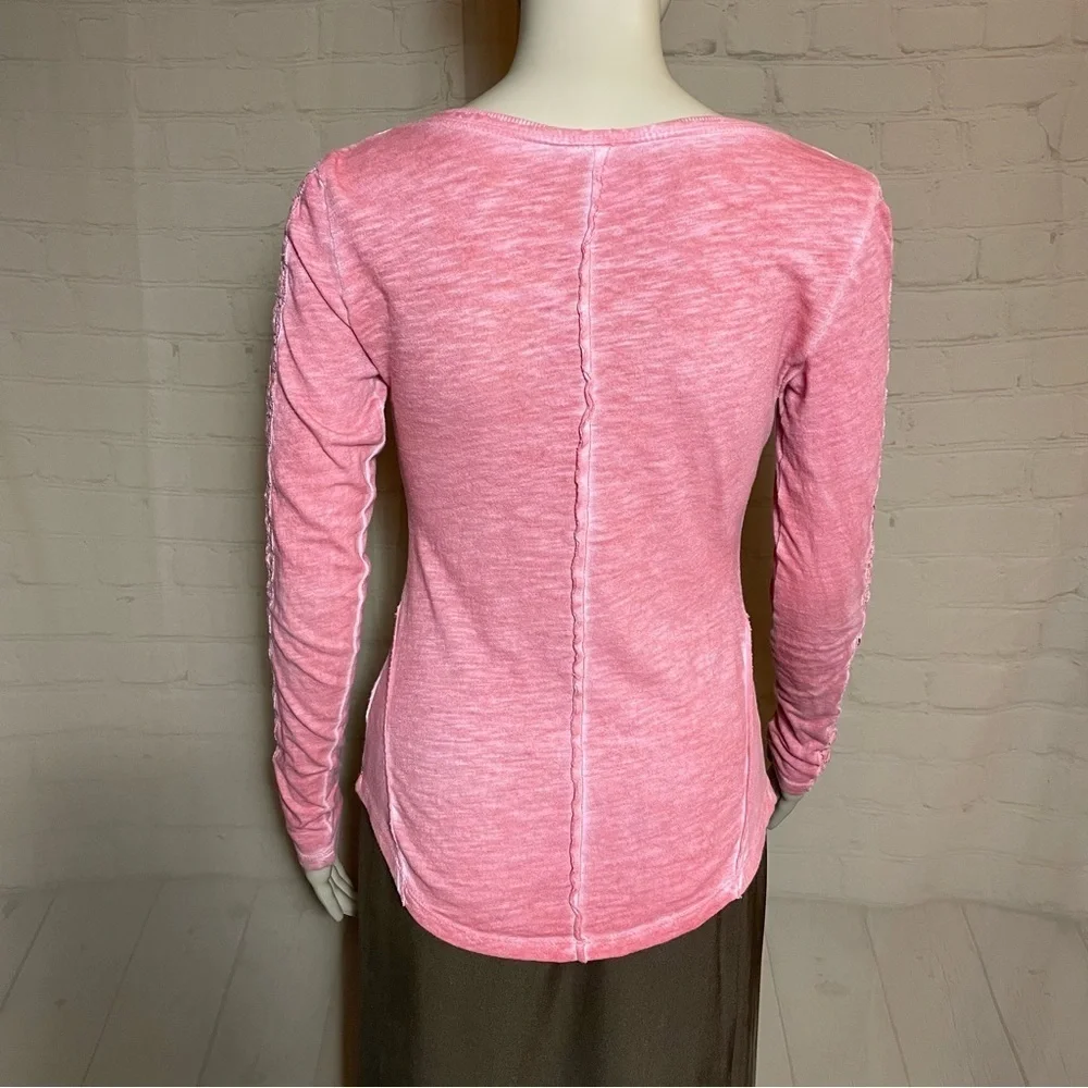 Free People Shell Stitch Long Sleeve Coral Pink Henley Size XS